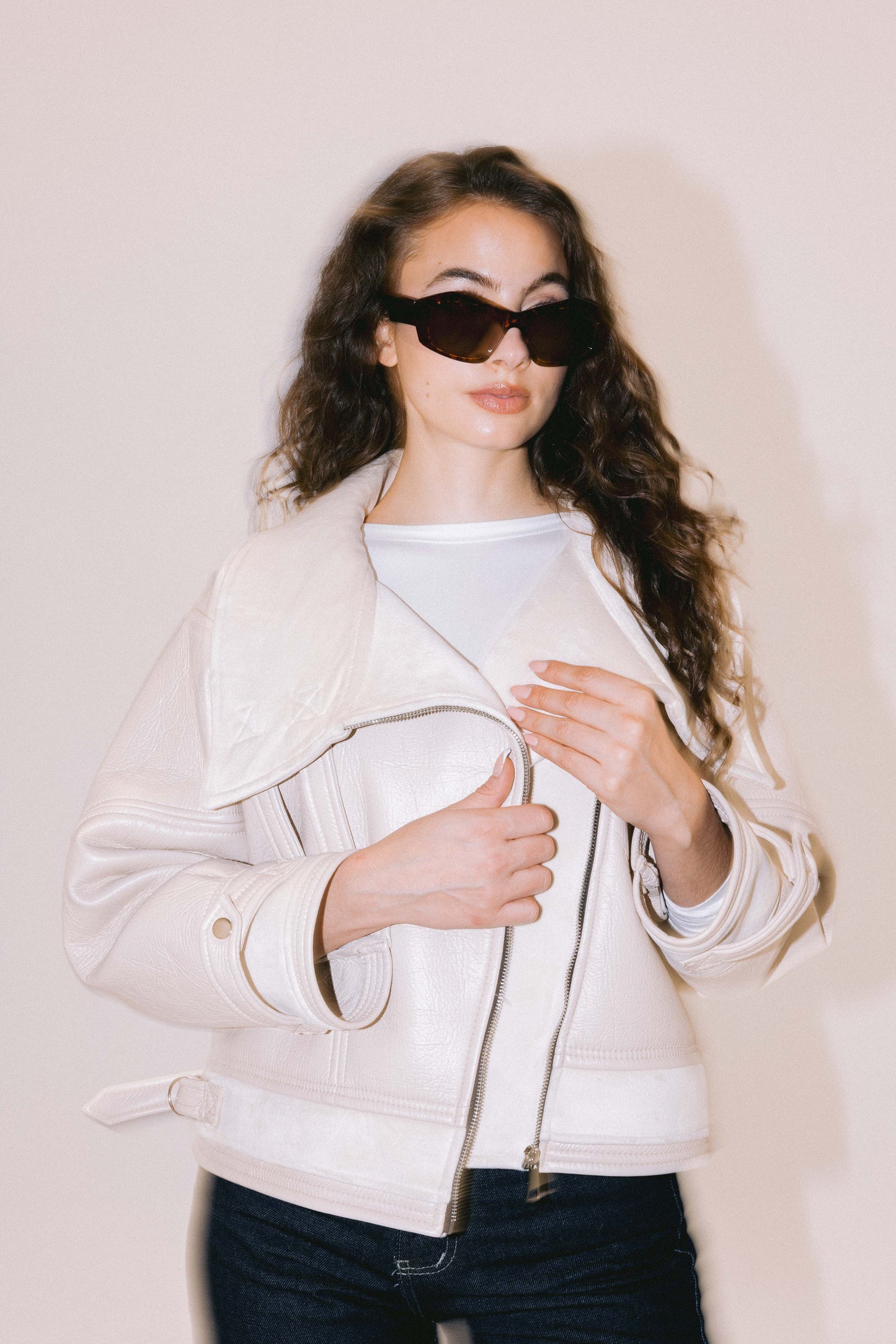 Talk of The Town Leather Jacket - Cream