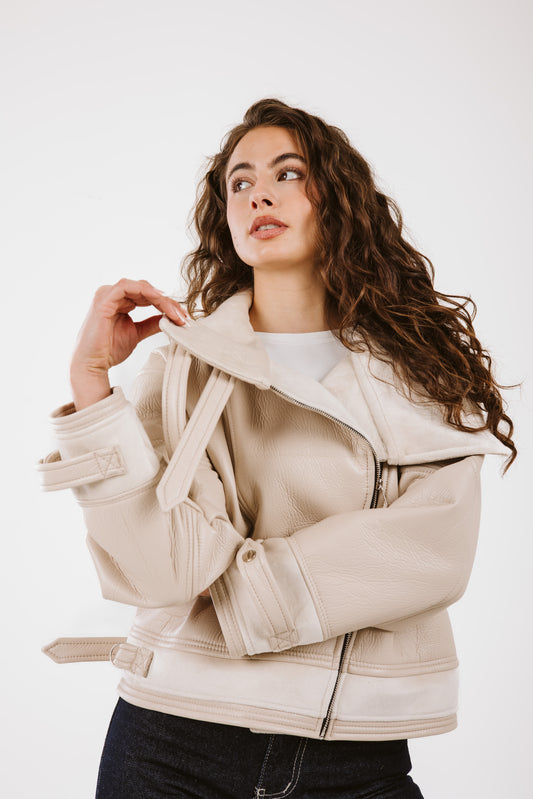 Talk of The Town Leather Jacket - Cream