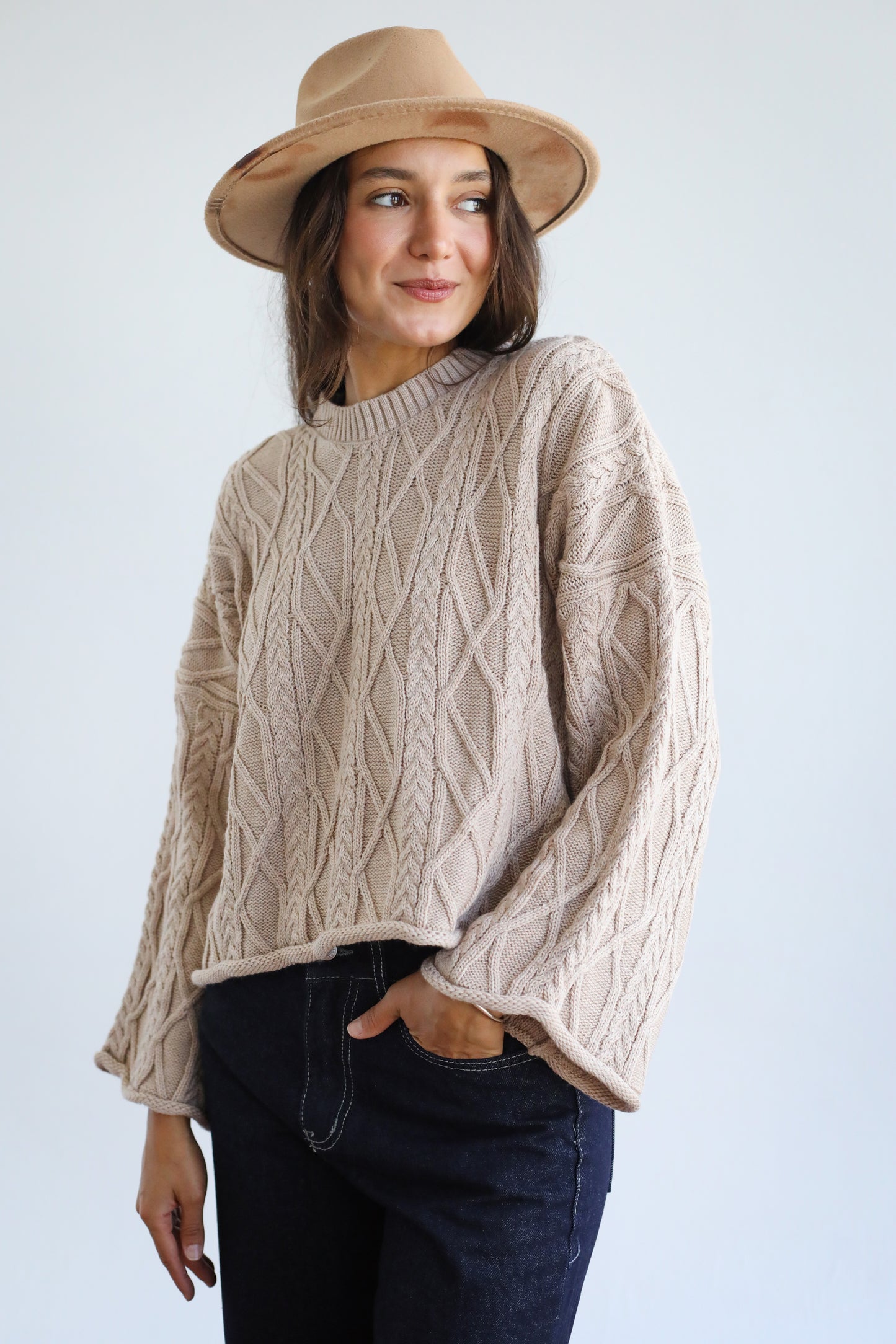 Heartwarming Cable Sweater in Beige
