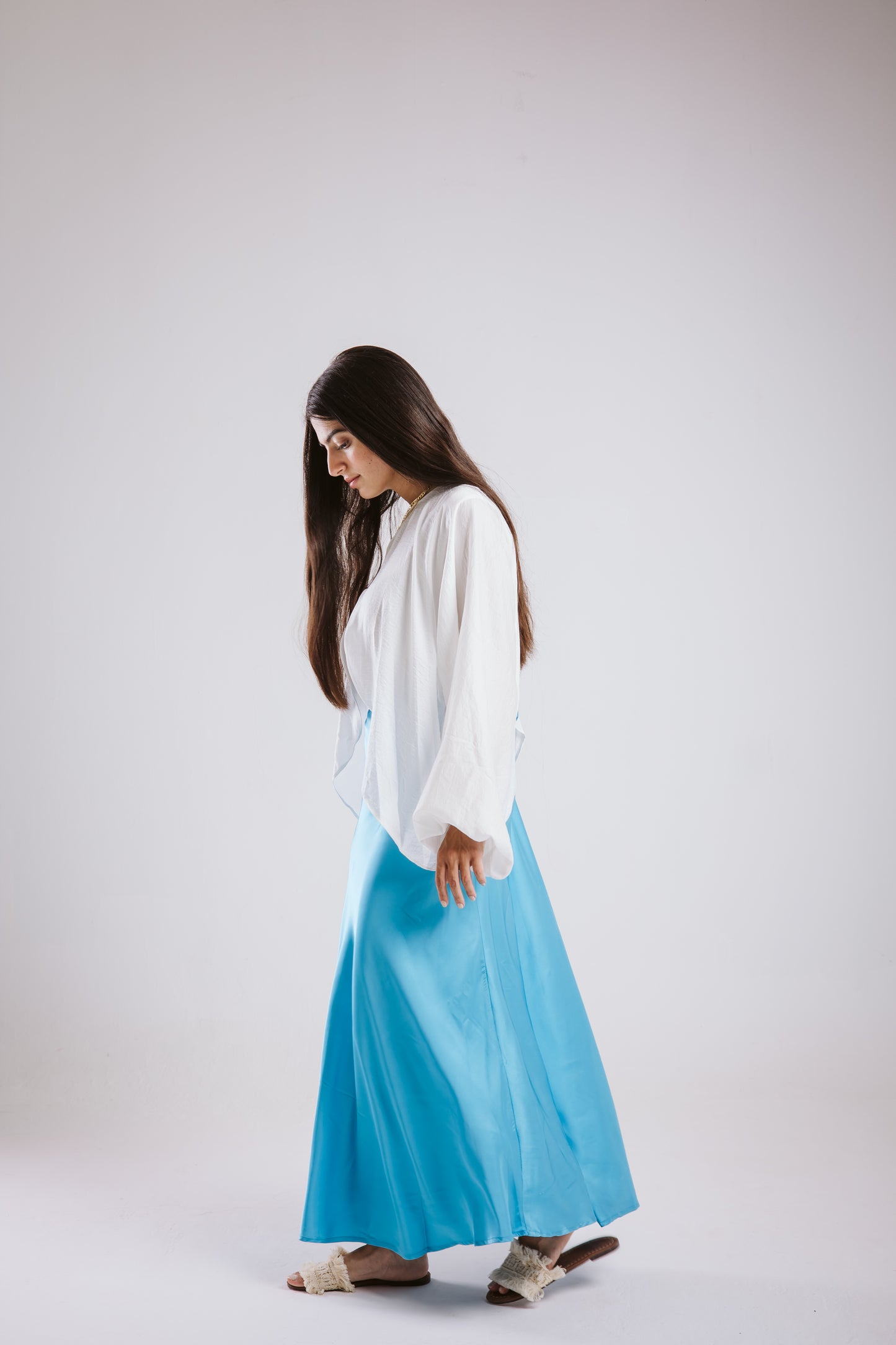 Satin Skirt in Turqoise