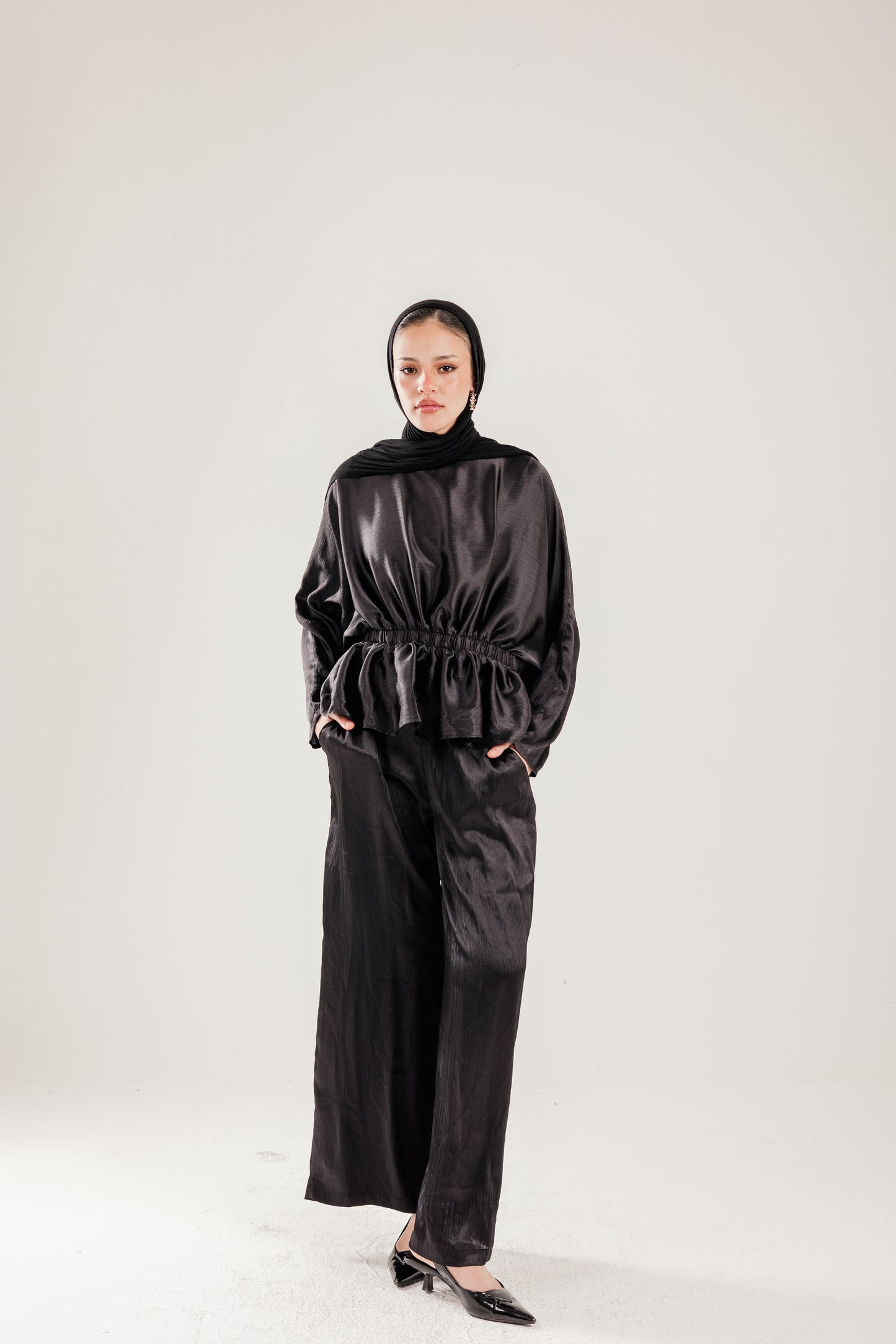 Soft Girl Satin Set in Black