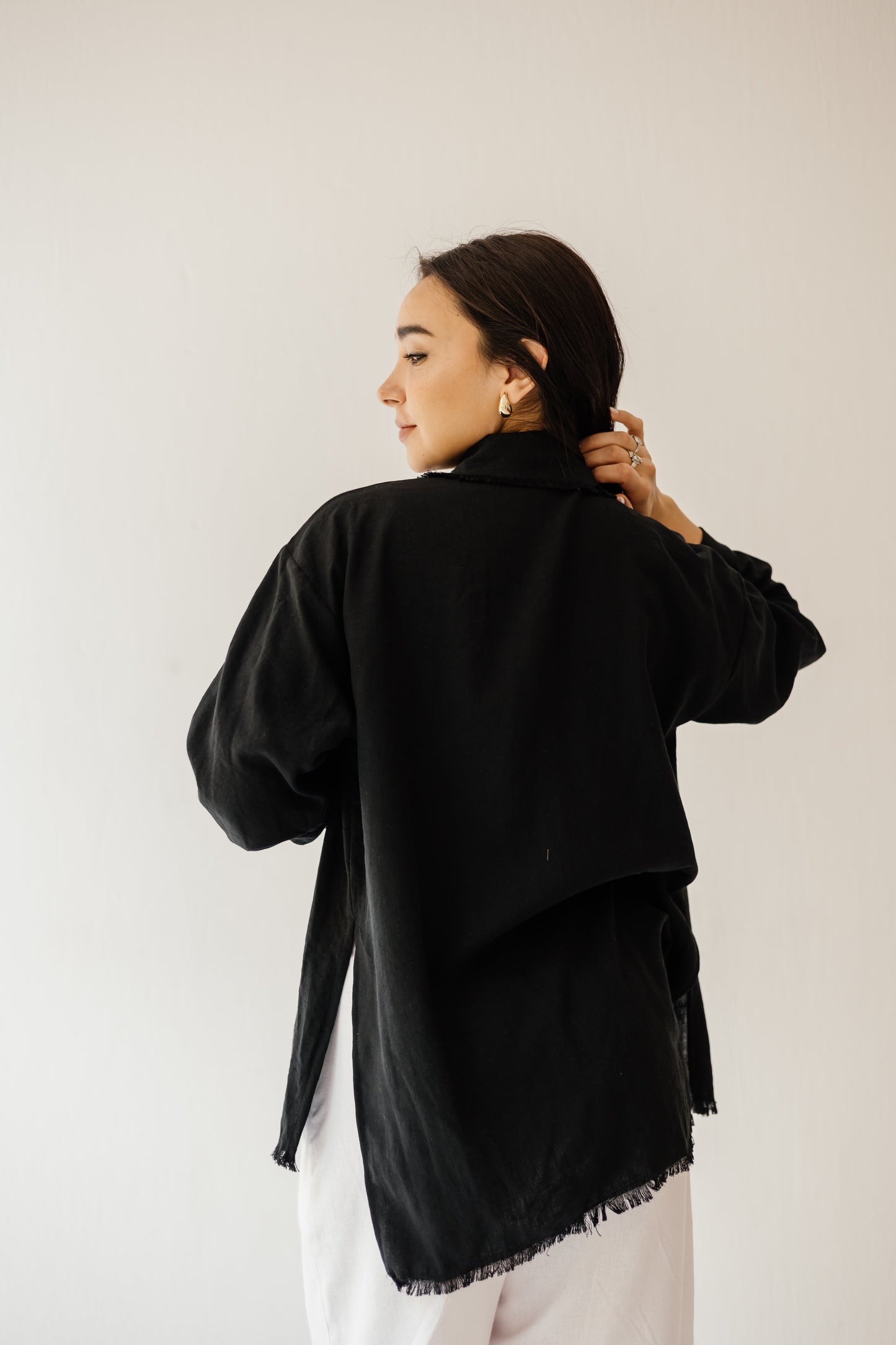 Fringed Pockets Shirt in Black
