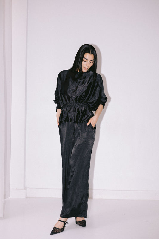 Soft Girl Satin Set in Black