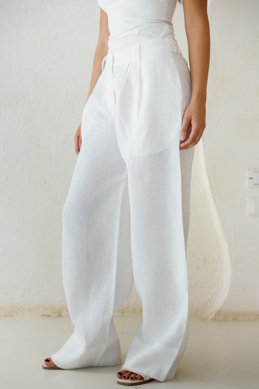 The Pleated Breeze Linen Pants - White