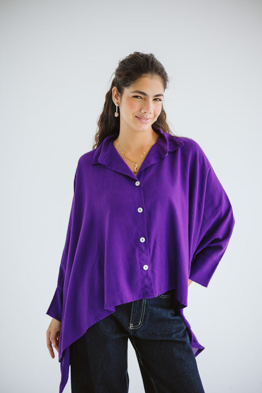 City Diaries Linen Cape in Purple