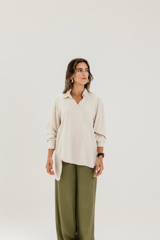 Side Buttons Shirt in Beige