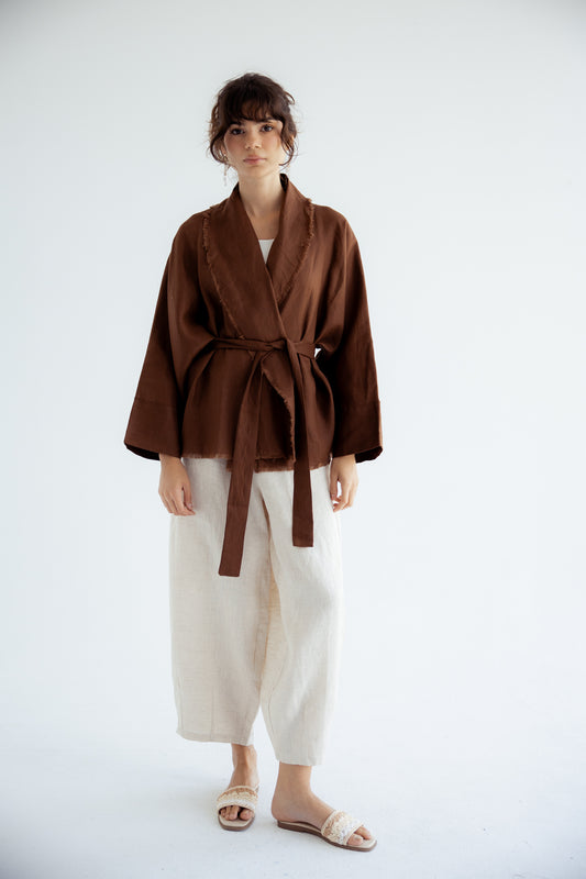 Sun Chaser Linen Cardigan - Brown