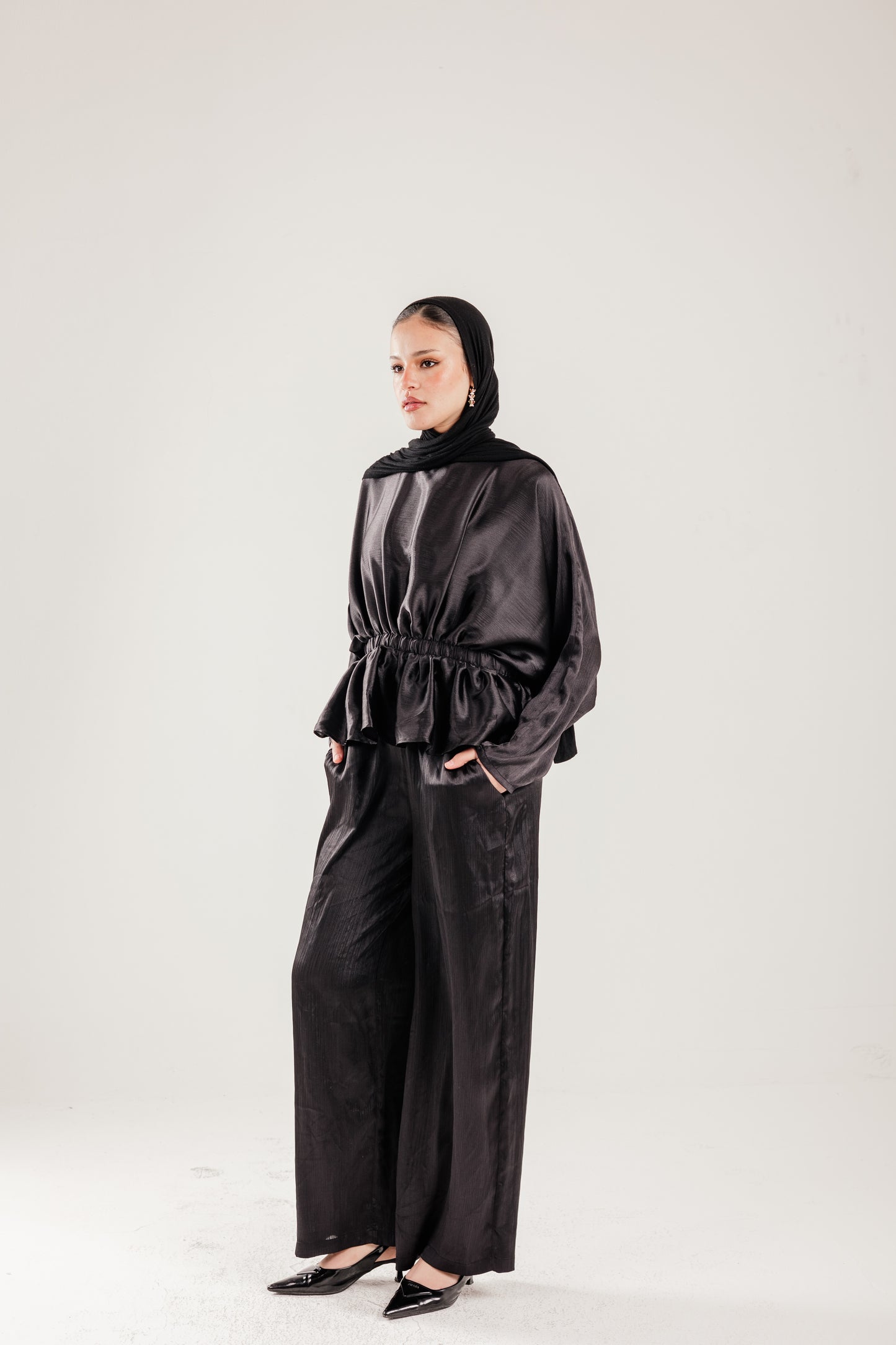 Soft Girl Satin Set in Black