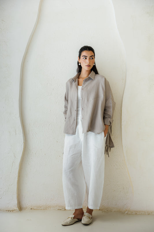 Summer Smiles Linen Top - Taupe