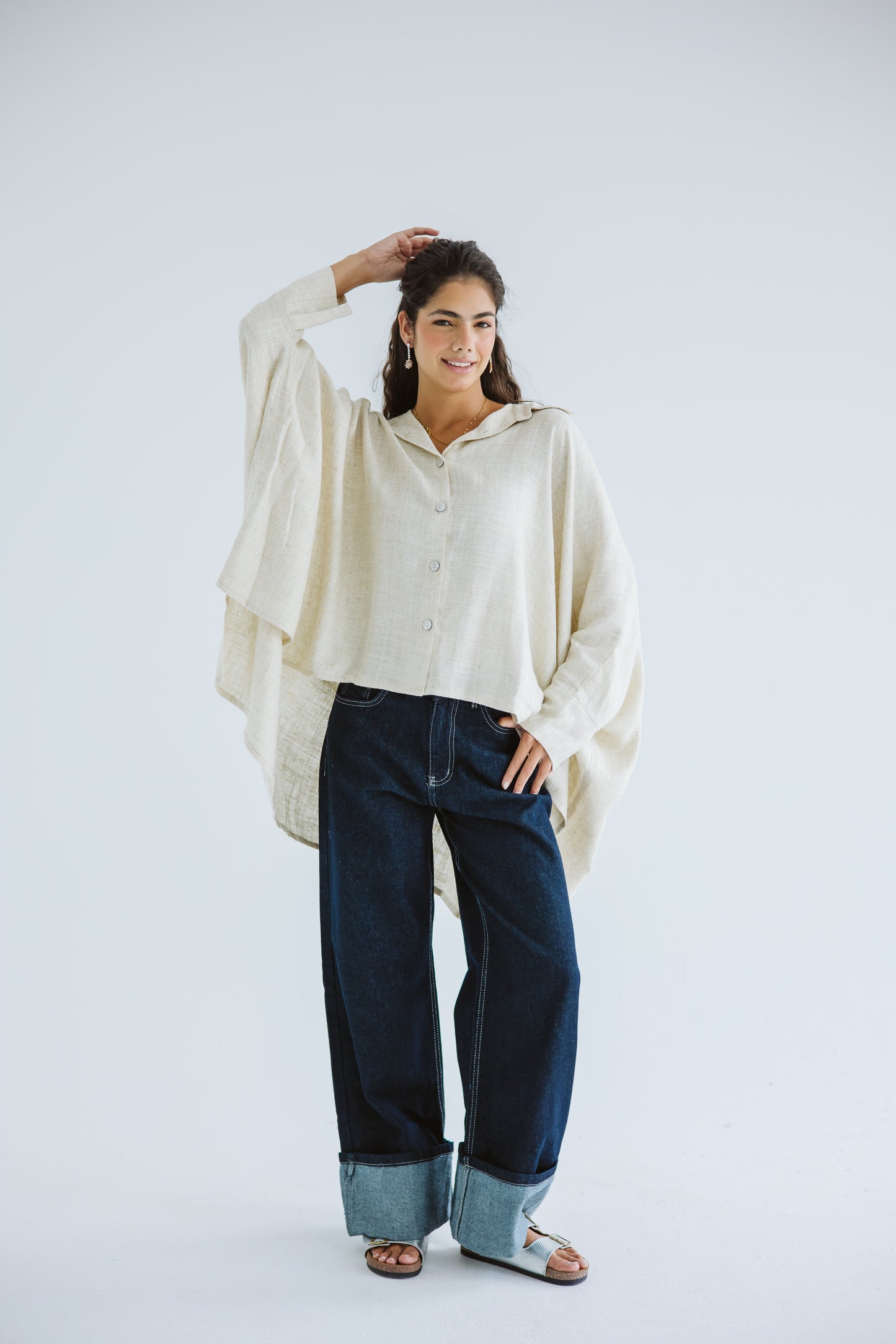 Giving Joy Linen Cape in Beige