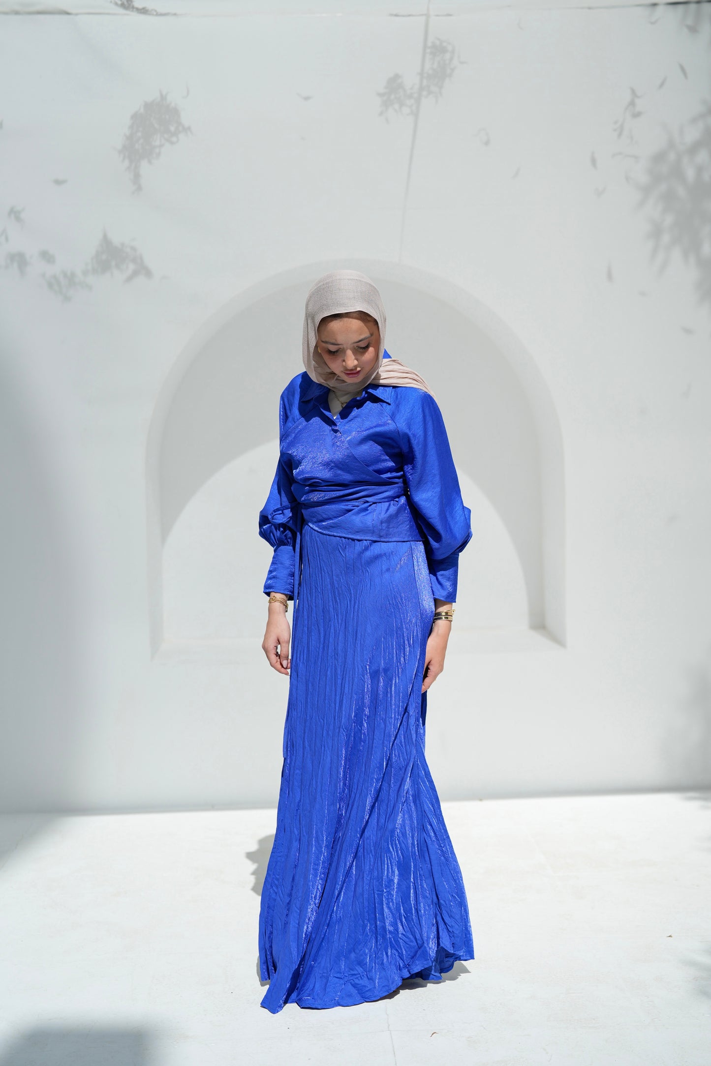 Crushed Shimmery Skirt in Royal Blue