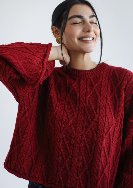 Heartwarming Cable Sweater in Red