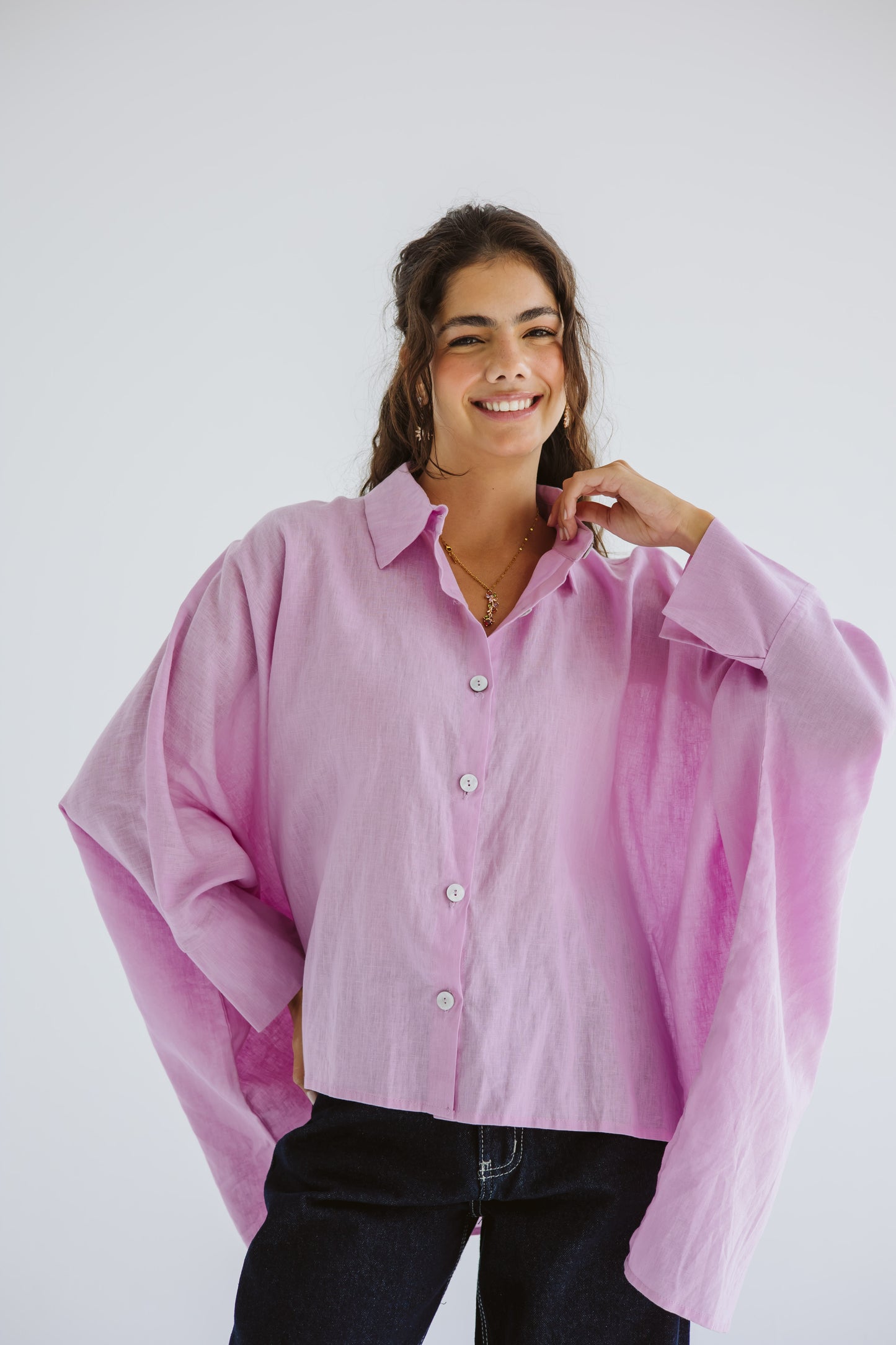 City Diaries Linen Cape in Lilac