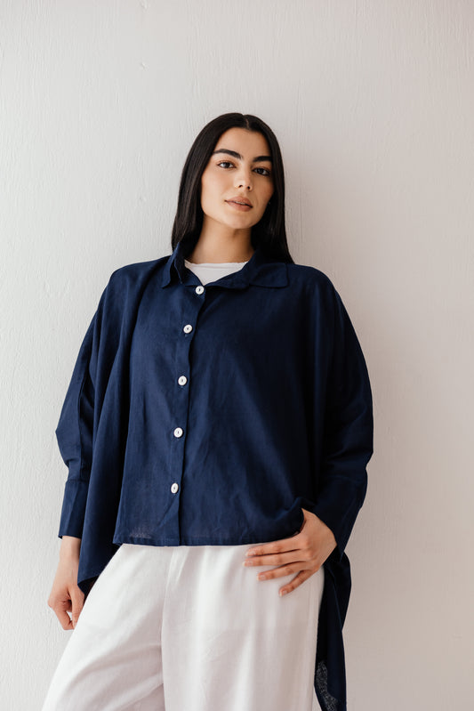 City Diaries Linen Cape in Navy
