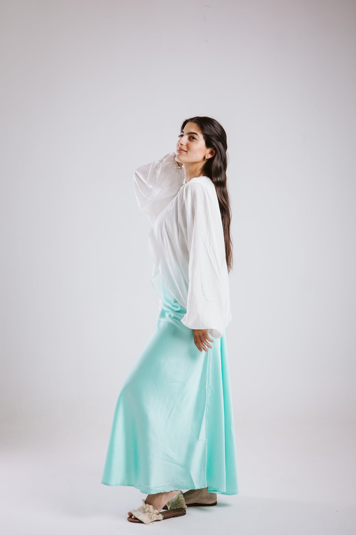 Satin Skirt in Aqua