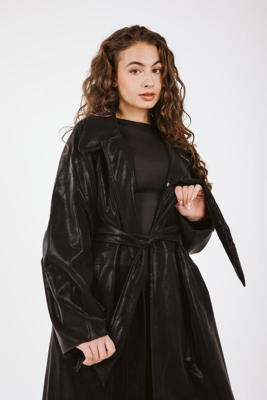 Rock it Leather Trench in Black