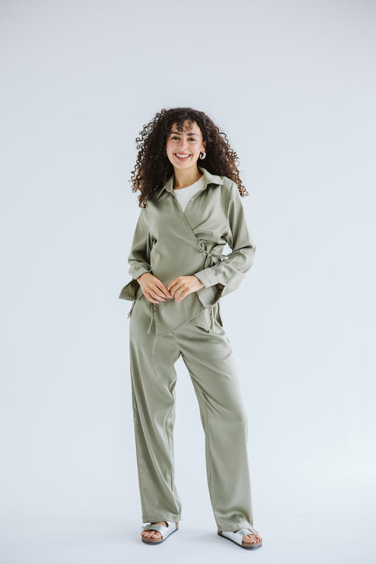 Island Dream Satin Set - Olive