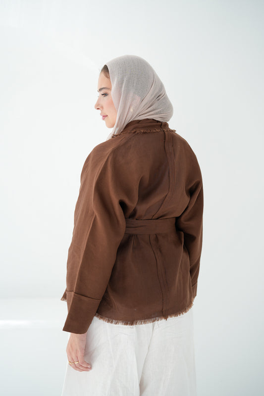 Sun Chaser Linen Cardigan - Brown