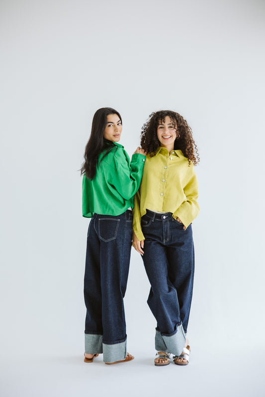 Timeless Cropped Linen Shirt - Green