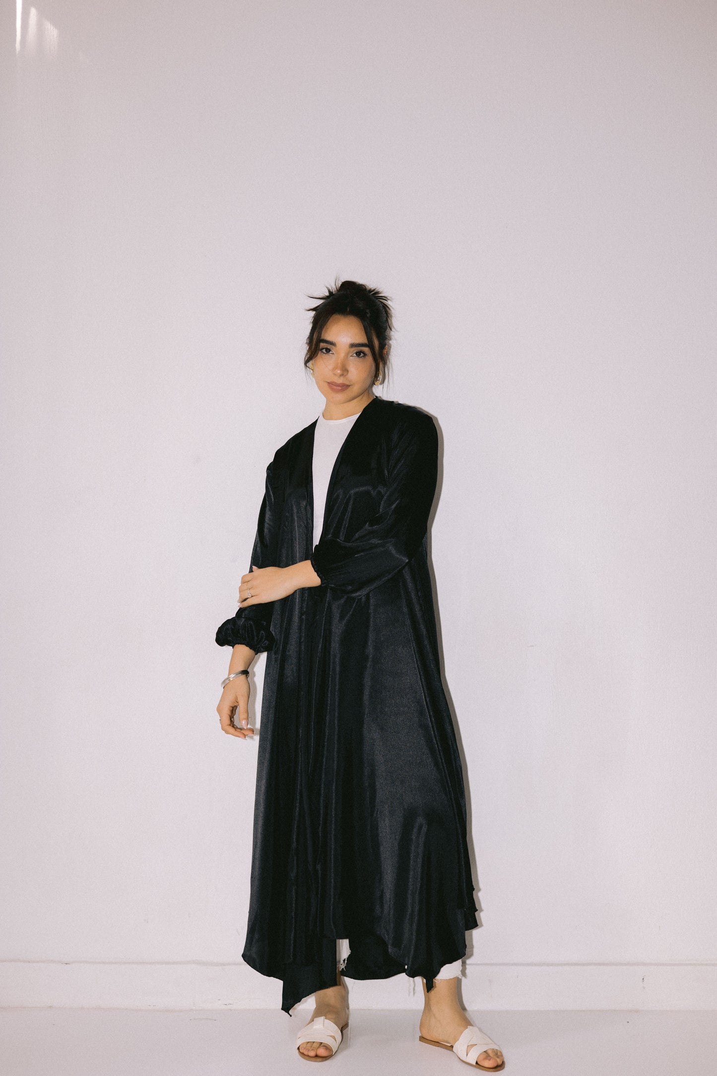 Asymmetrical Satin Kimono - Black