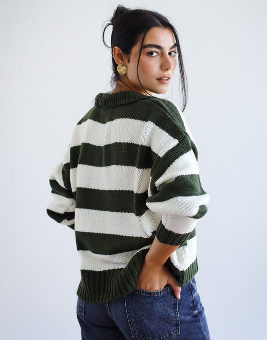 Cozy Striped Sweatshirt in Olive