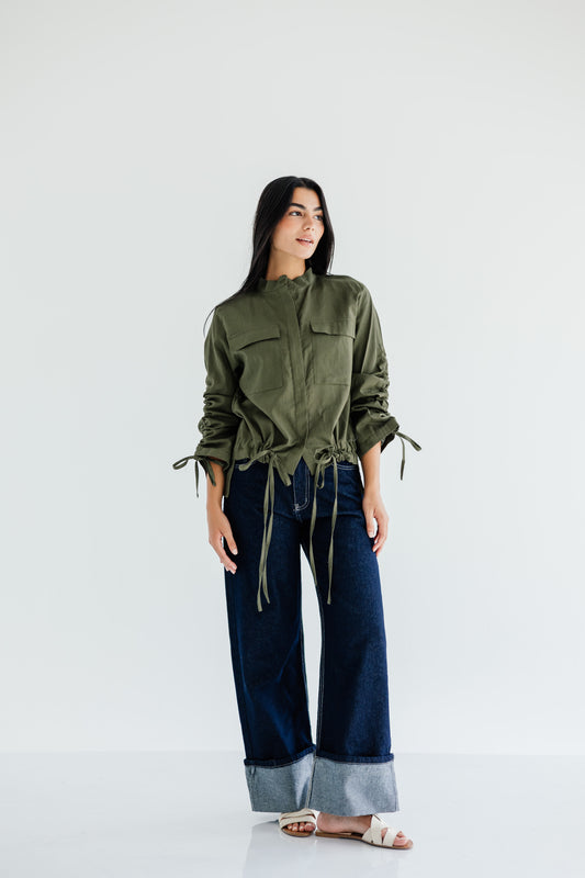 Pretty Fringes Linen Shirt - Olive
