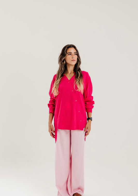 Side Buttons Shirt in Fuschia
