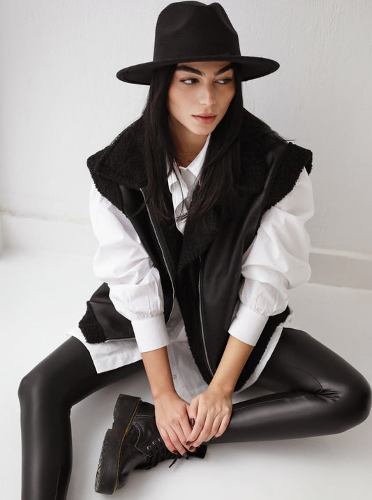 Snowflakes Leather Vest - Black