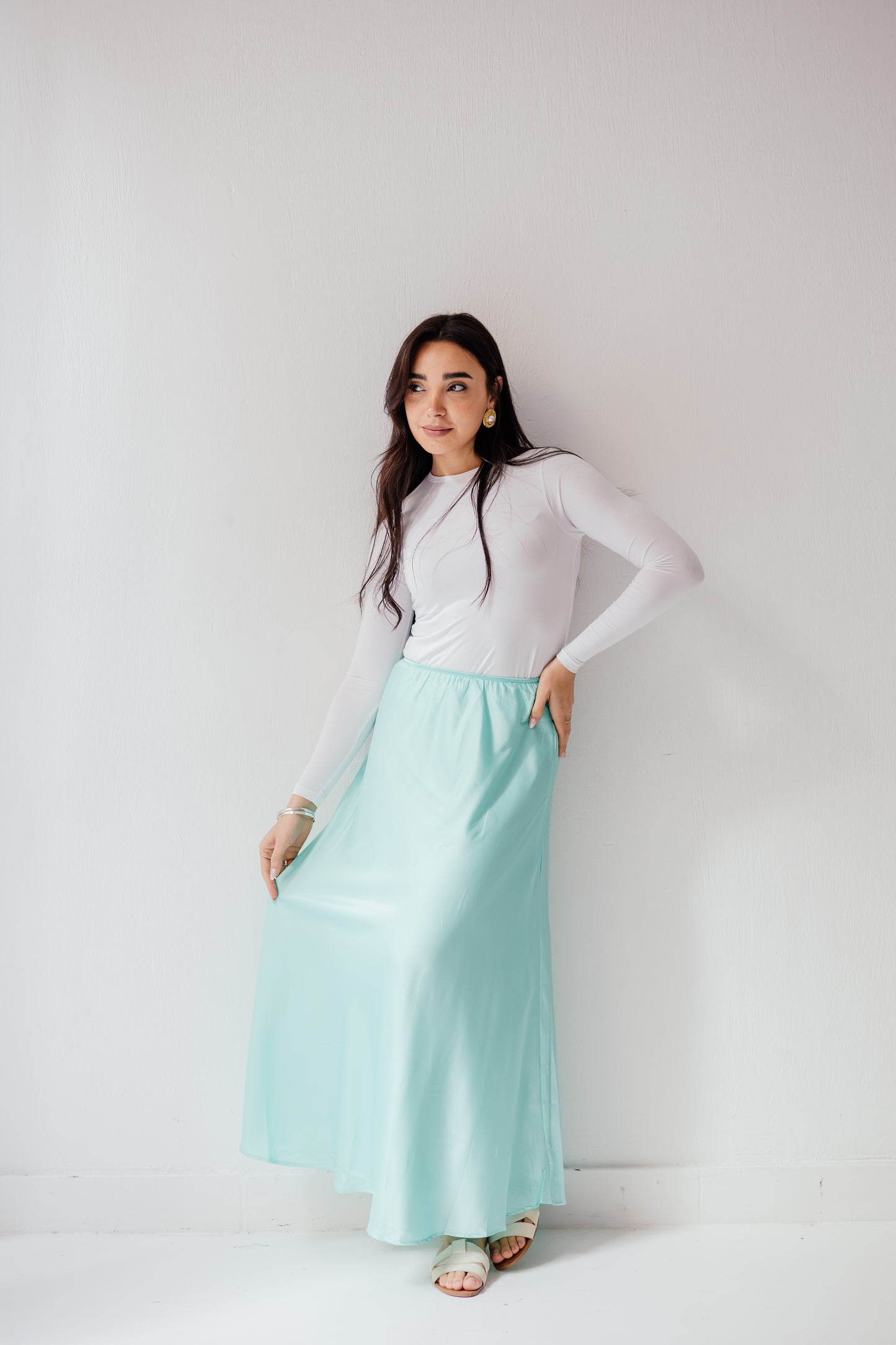 Satin Skirt in Aqua