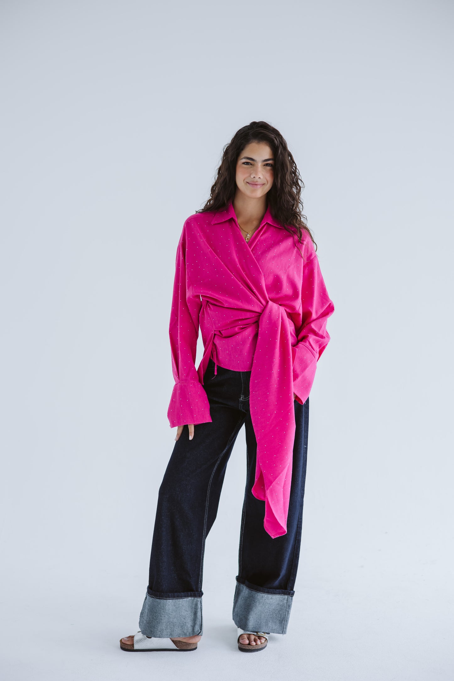 Studded Wrapped In A Dream Top - Fuchsia
