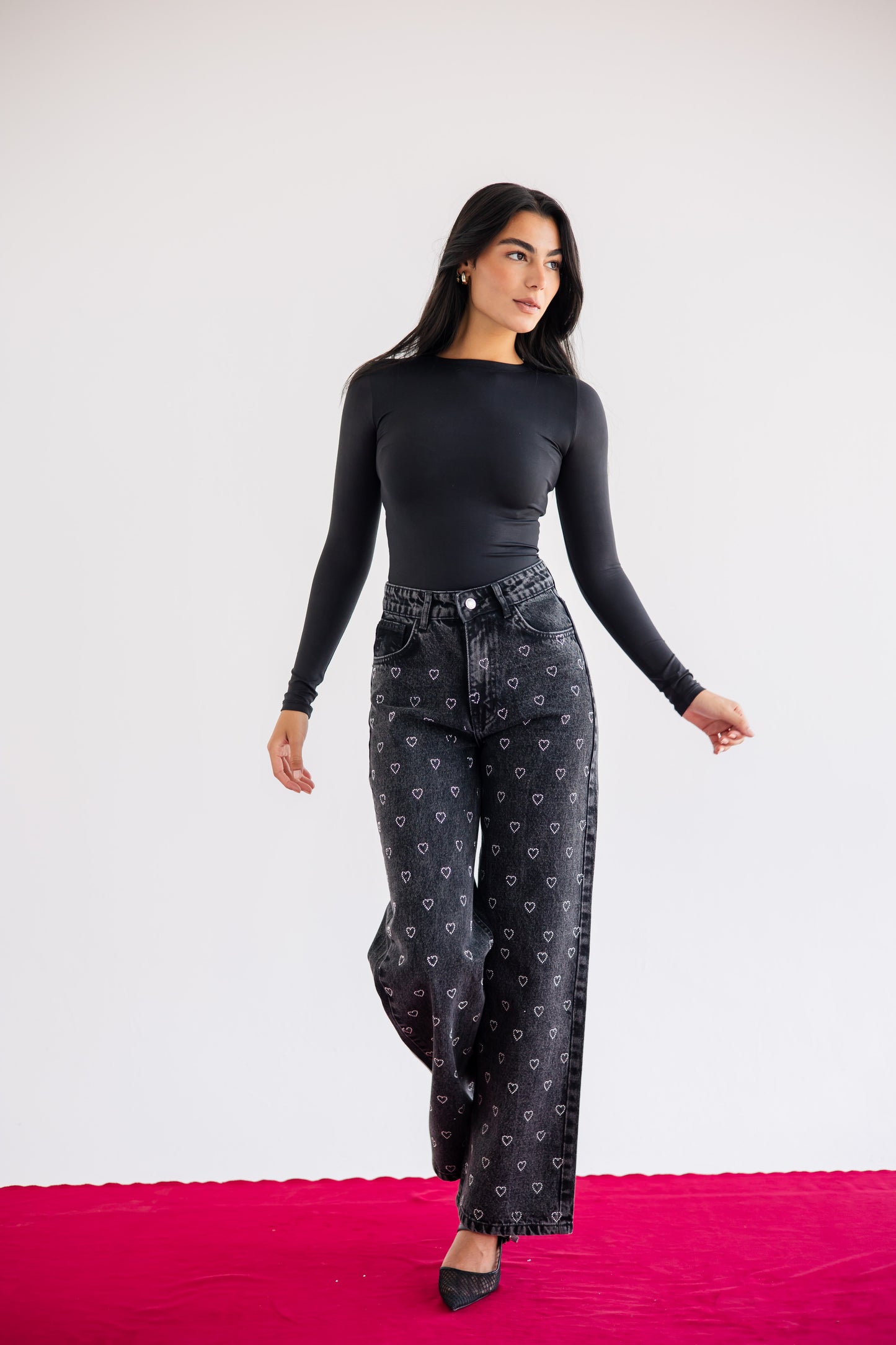 Follow Your Heart Denim Pants in Black