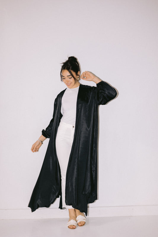 Asymmetrical Satin Kimono - Black
