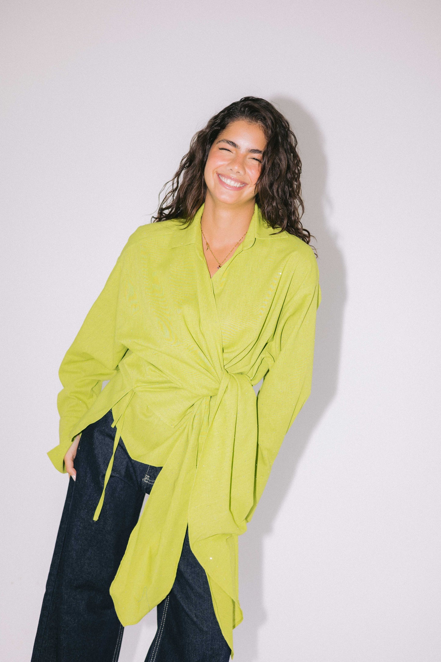 Studded Wrapped In A Dream Top - Lime