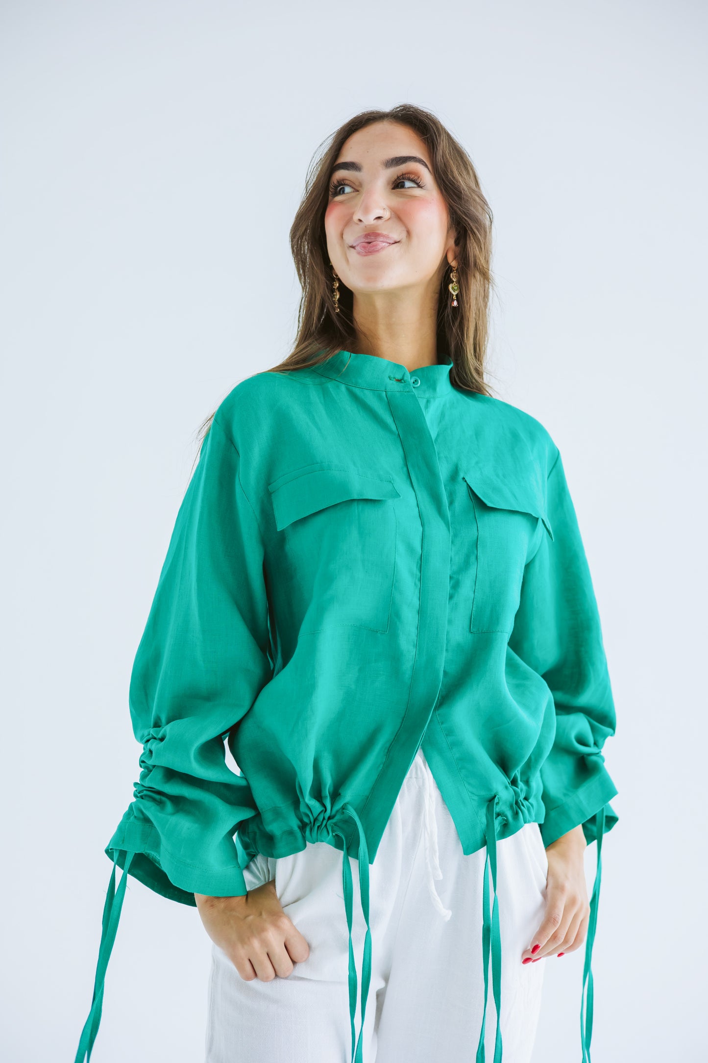 Pretty Fringes Linen Shirt - Green