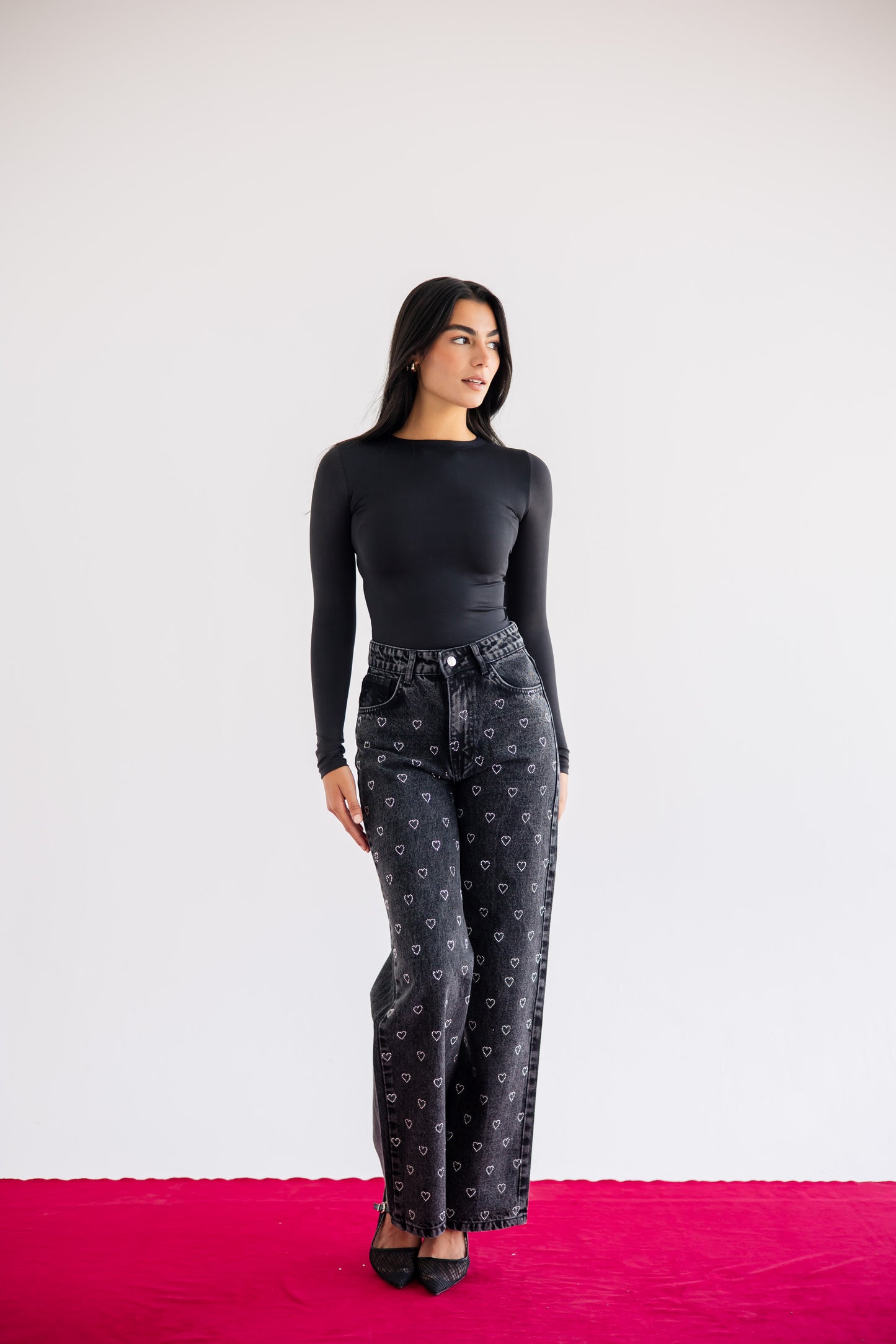 Follow Your Heart Denim Pants in Black