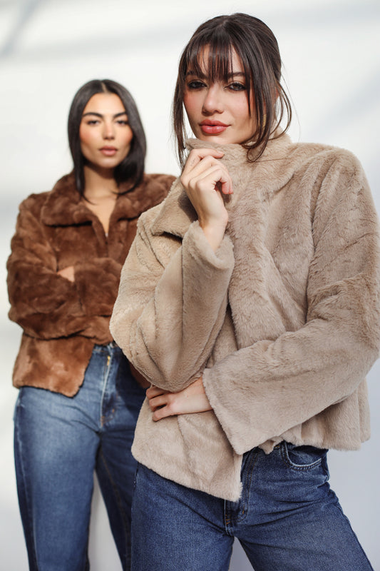 Stunner Faux Fur Jacket - Stone Beige