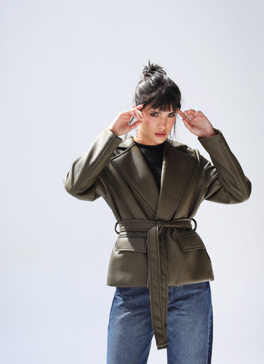 Going Places Leather Blazer - Olive