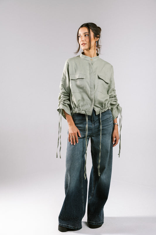 Pretty Fringes Linen Shirt - Mint