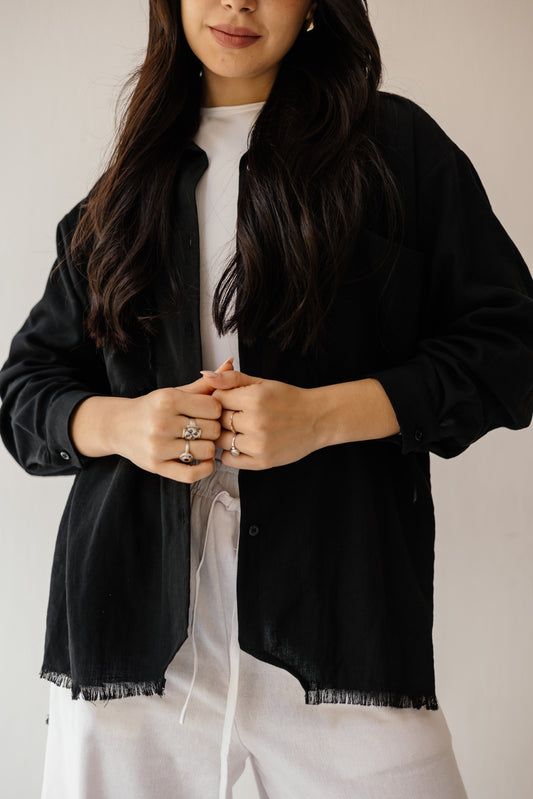 Fringed Pockets Shirt in Black