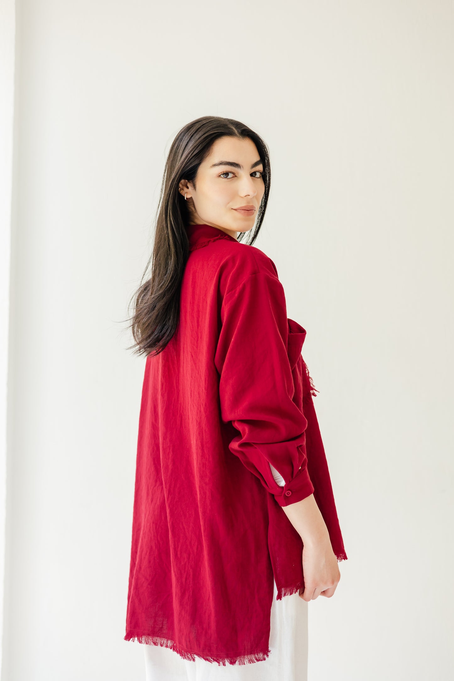 Fringed Pockets Shirt in Red