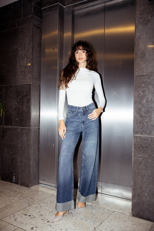 Studded Lucky in Love Denim Pants - Dark Blue