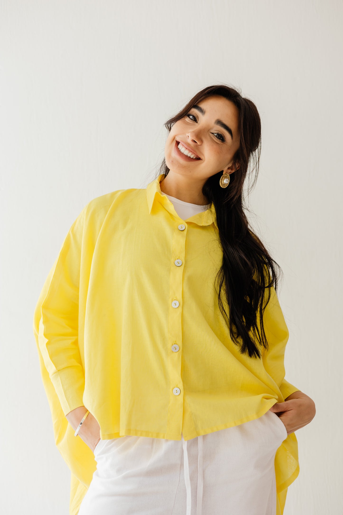 City Diaries Linen Cape in Yellow