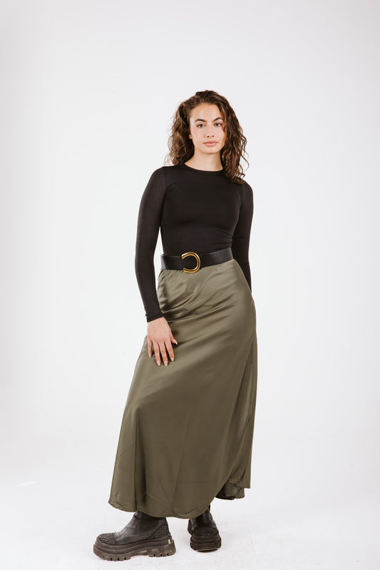 Satin Skirt in Olive