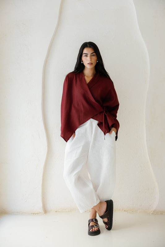 Such A Dreamy Linen Top - Burgundy