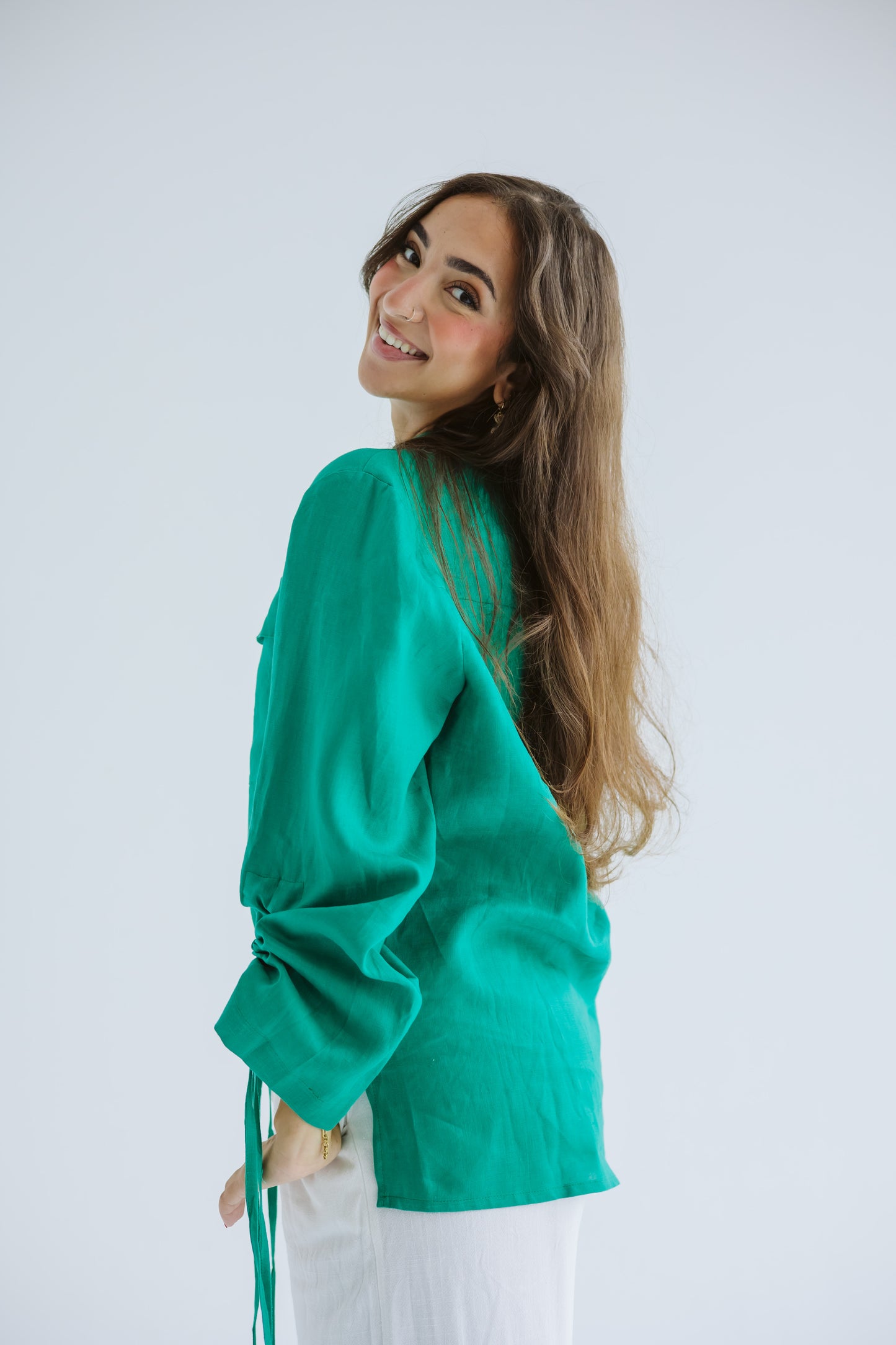 Pretty Fringes Linen Shirt - Green