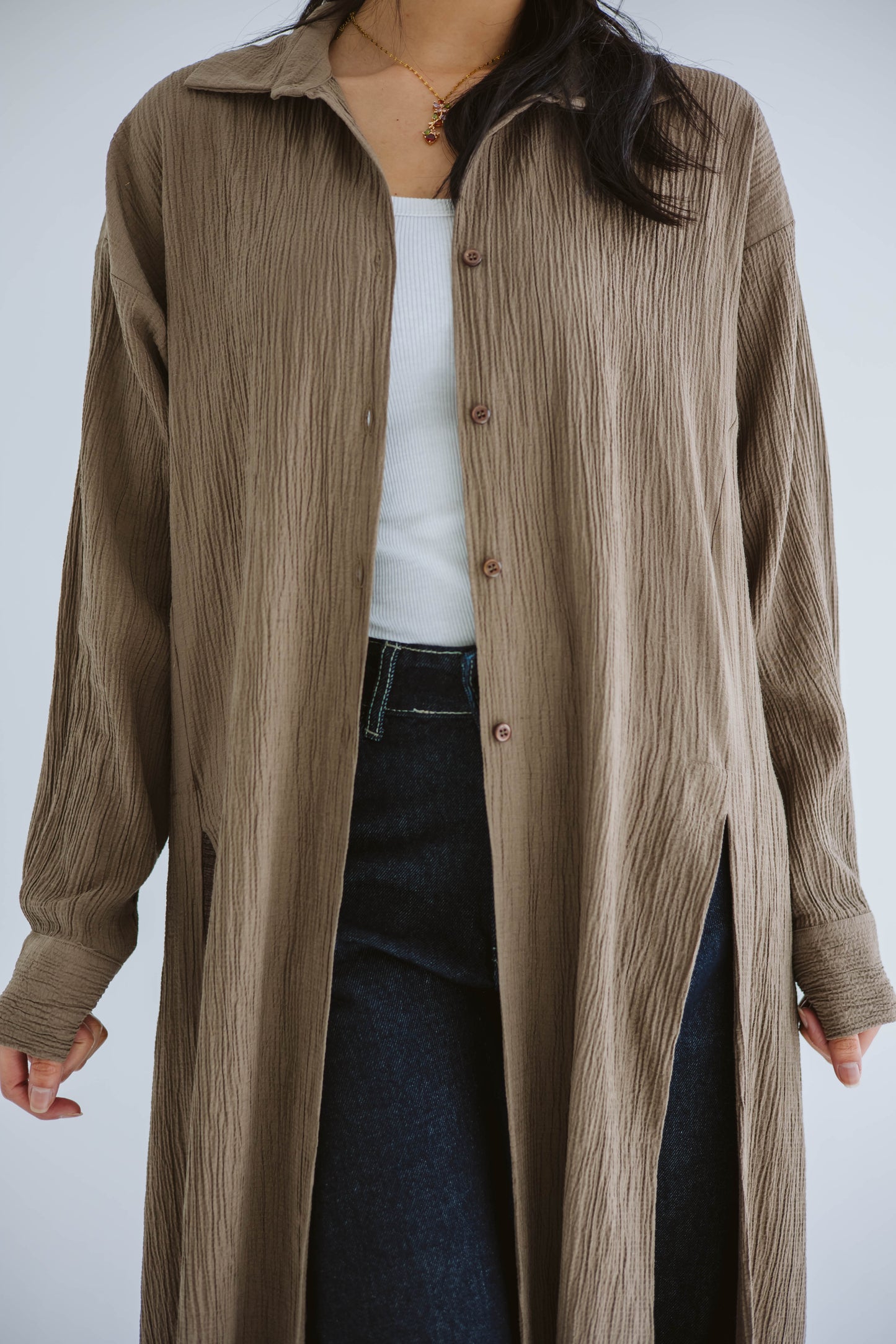 Sun-Kissed Linen Shirt Dress - Brown