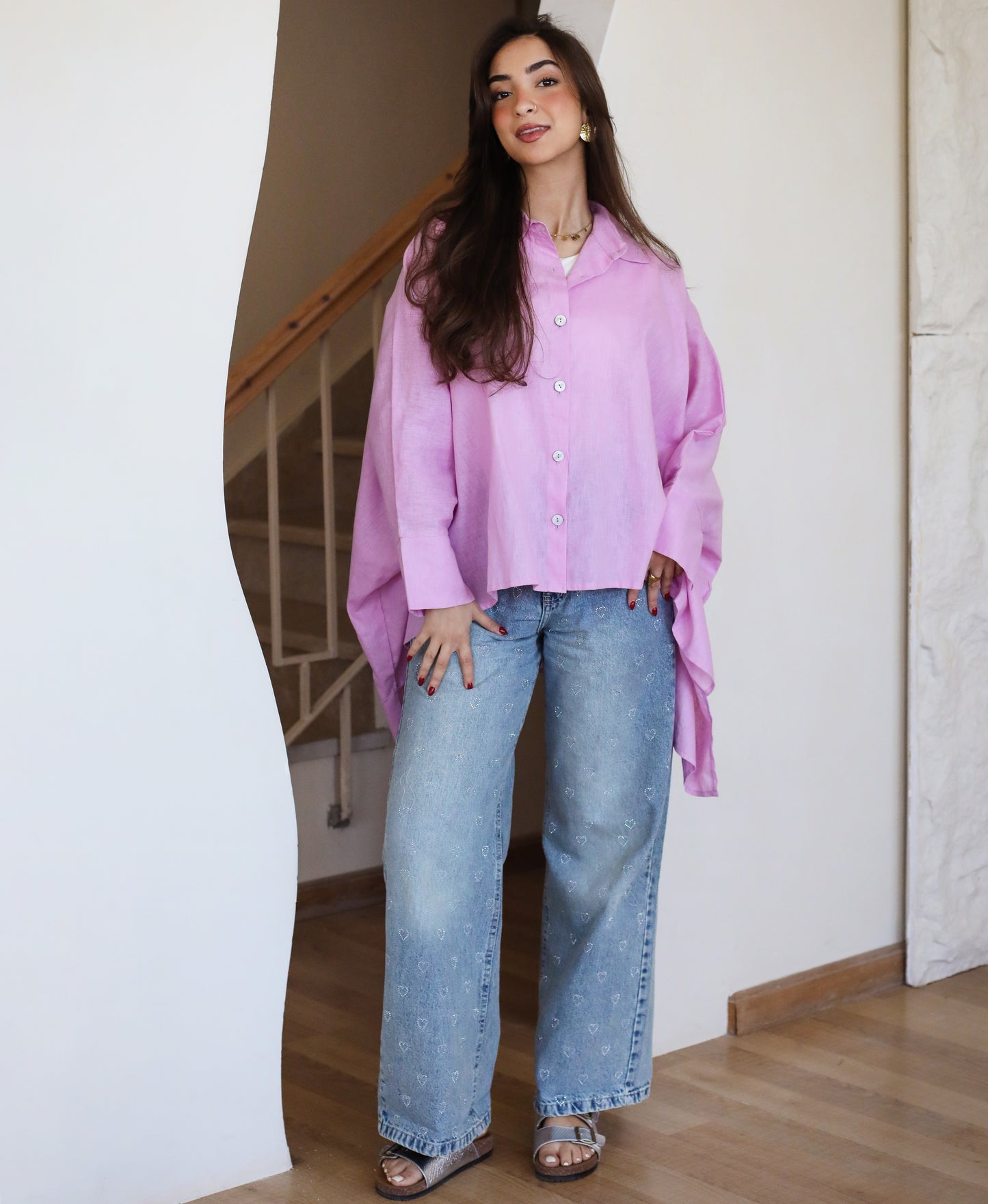 City Diaries Linen Cape in Lilac