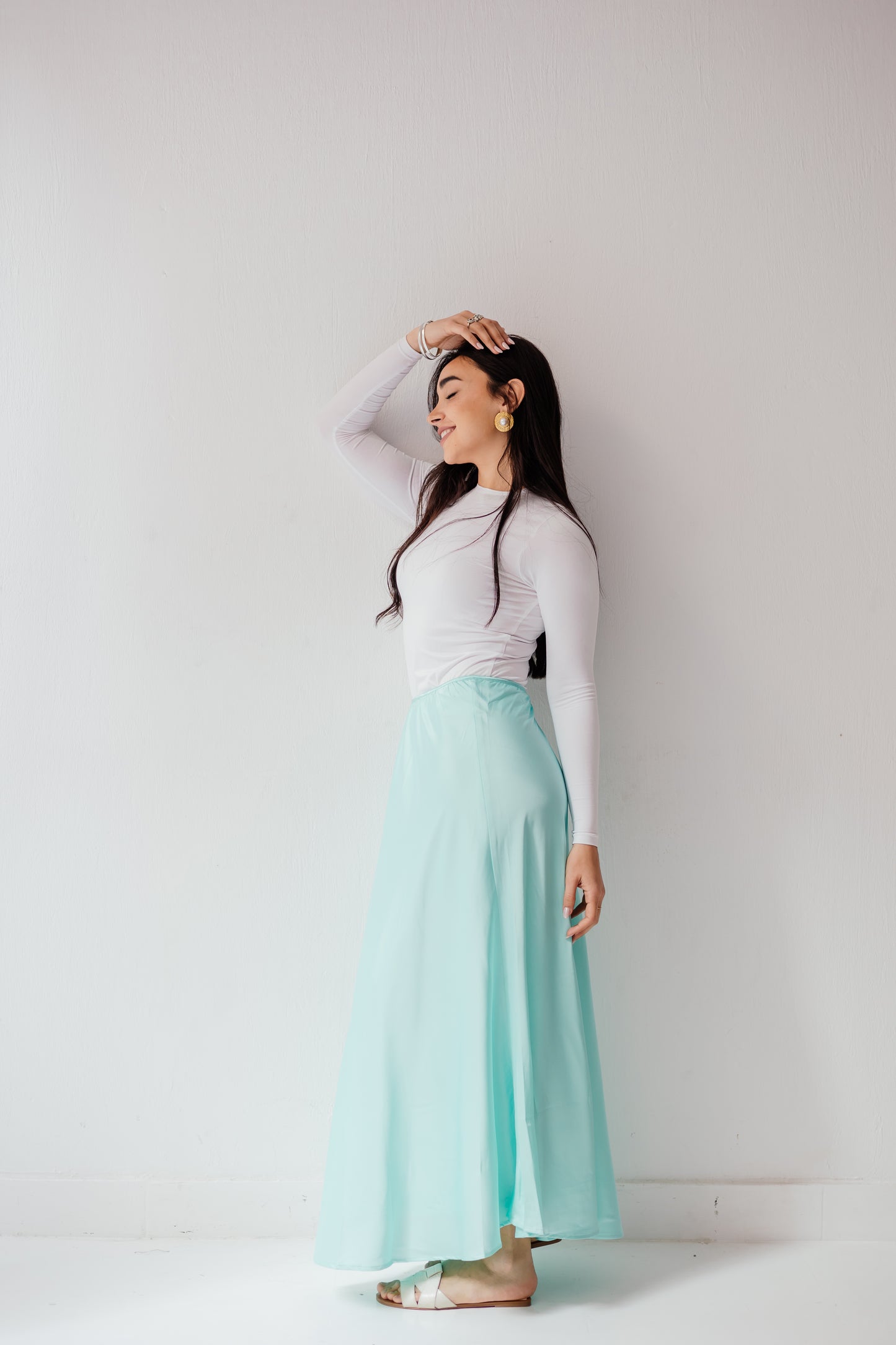 Satin Skirt in Aqua