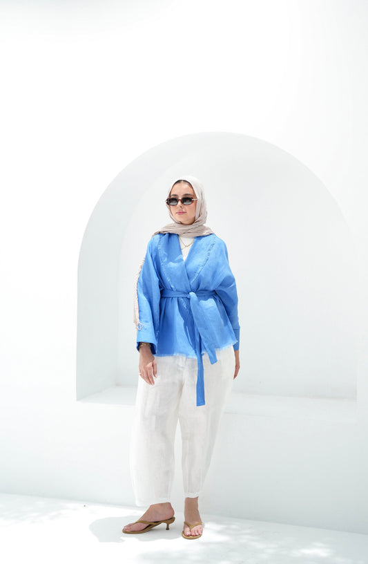 Sun Chaser Linen Cardigan - Cobalt