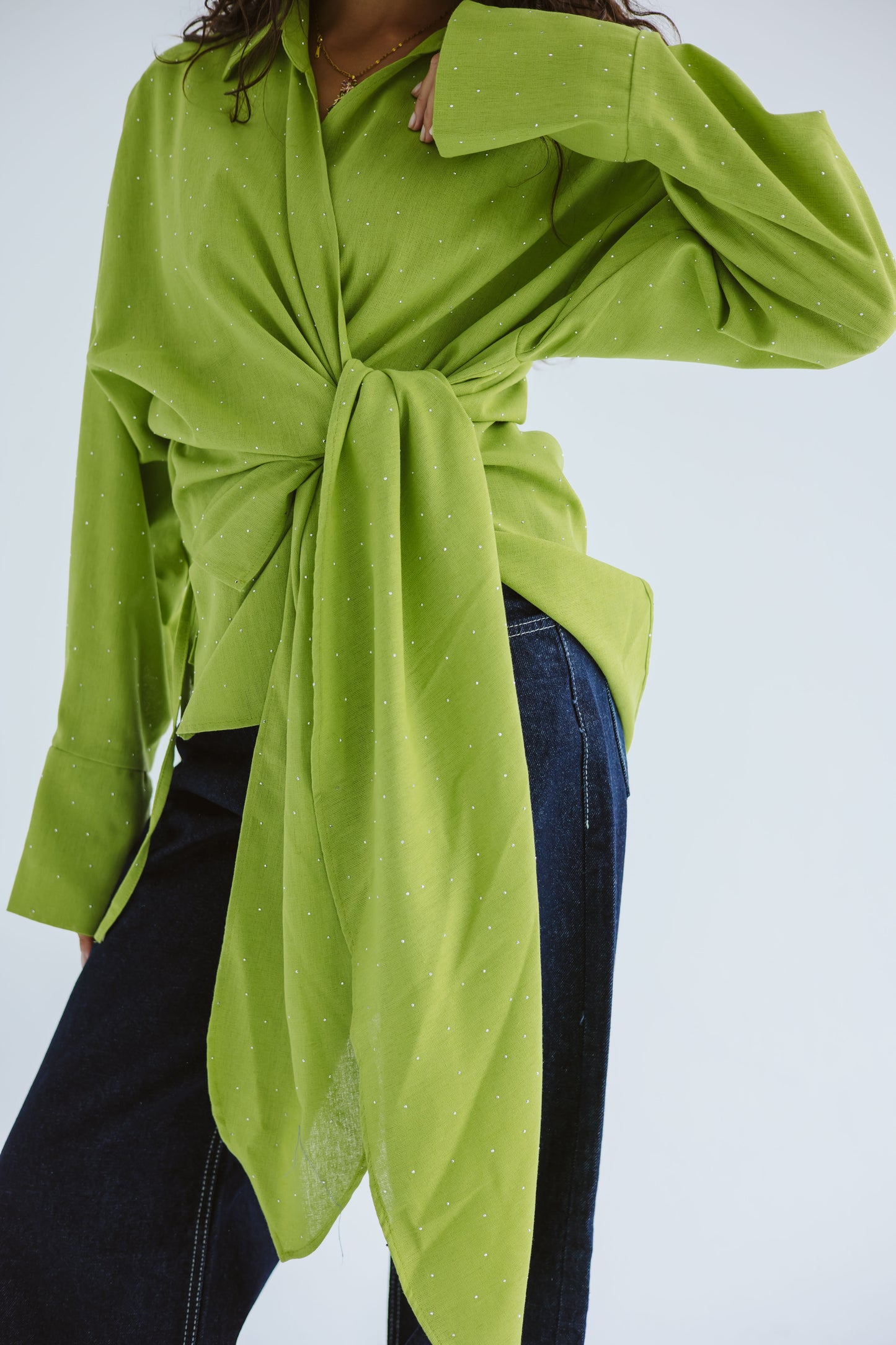 Studded Wrapped In A Dream Top - Lime